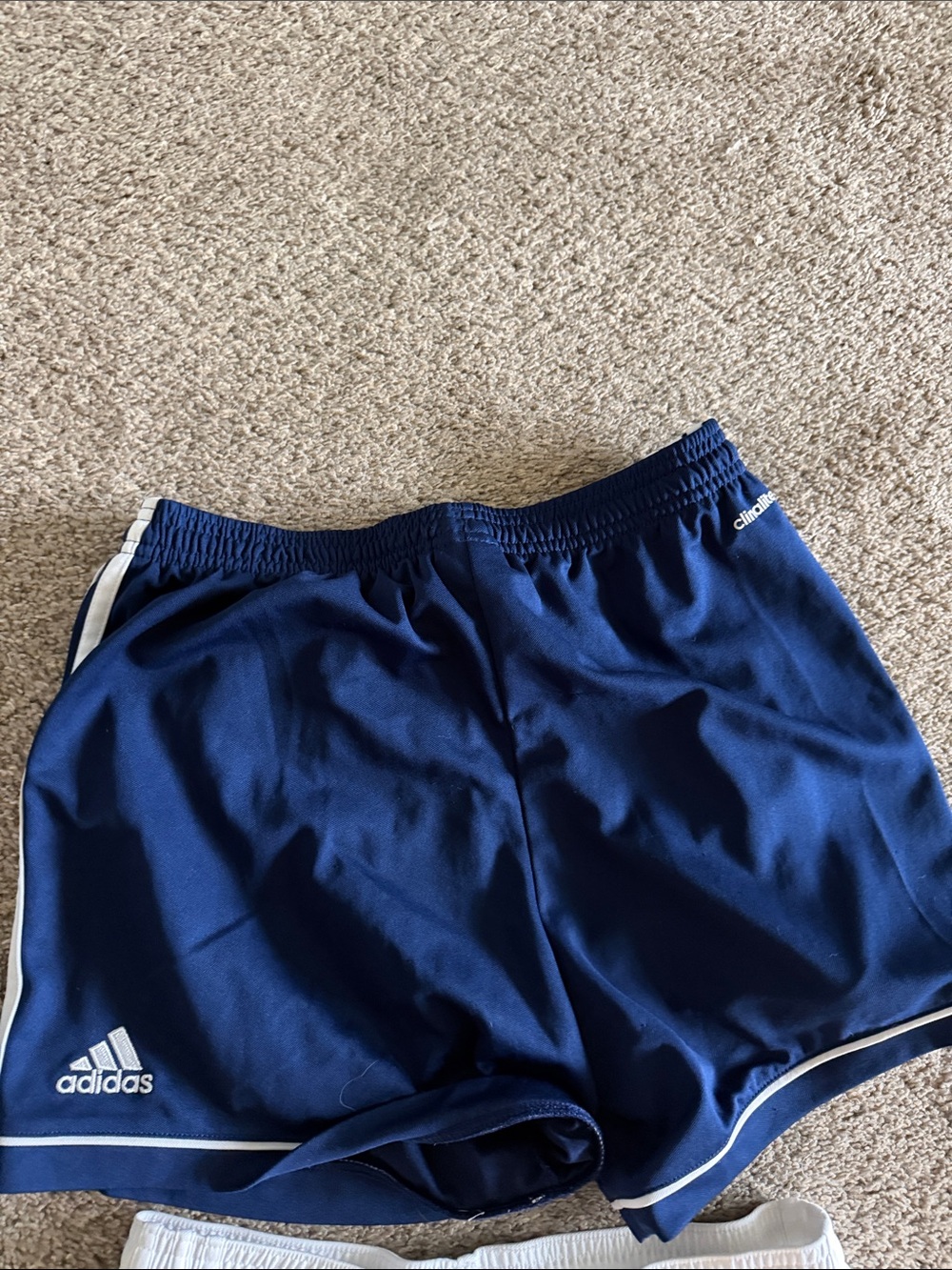 adidas Navy Blue woman’s  climalite Athletic soccer Shorts with White Trim